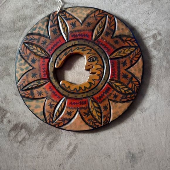 Hand Crafted Other - Hand Carved‎ and Painted Celestial Boho Wall Hanging